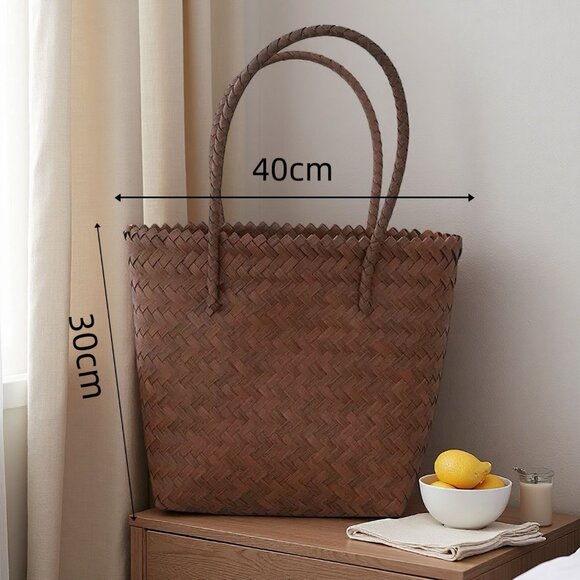 ☀️ Woven Bamboo Handle Tote / Woven Hobo small - Picture 3 of 6